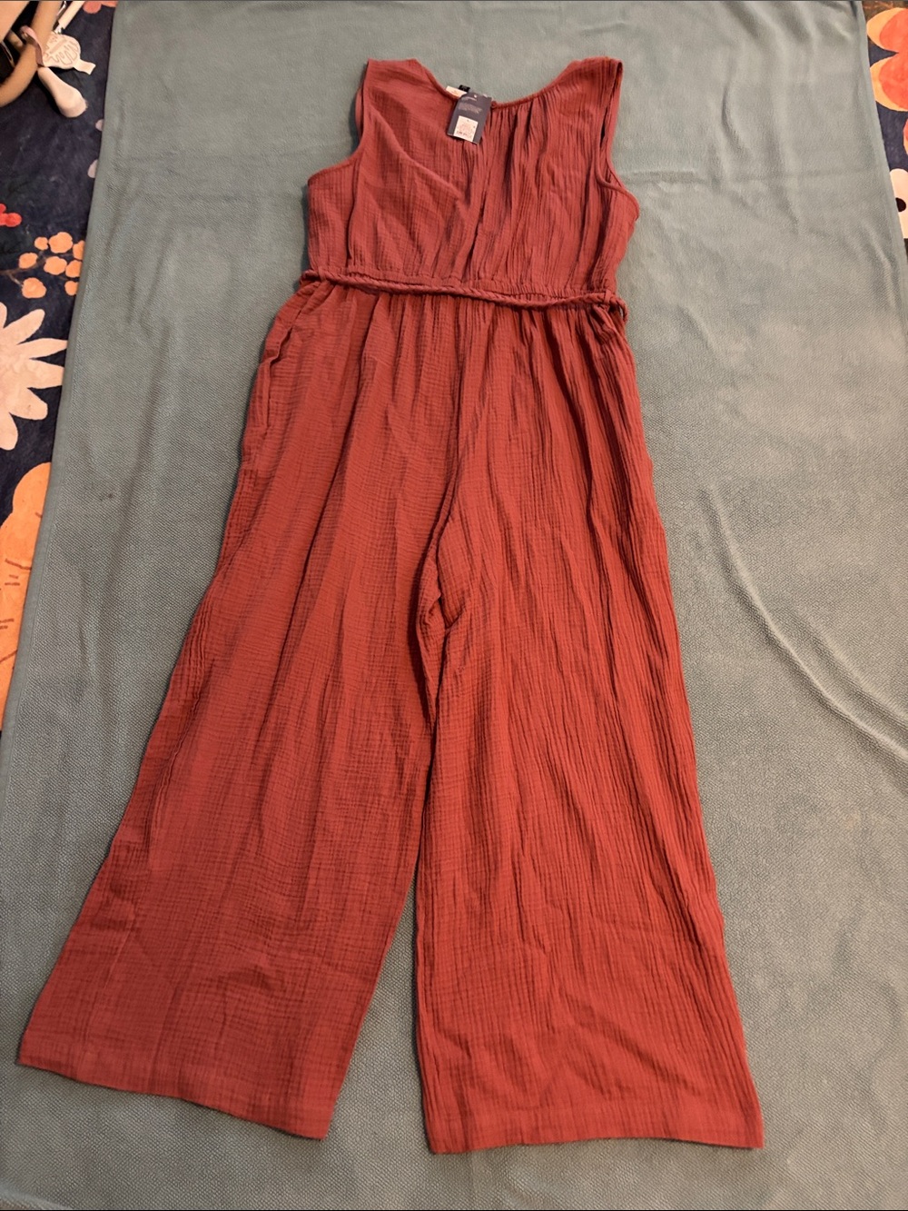 Universal Thread Sleeveless Gauze Jumpsuit in Rust - Picture 3 of 8